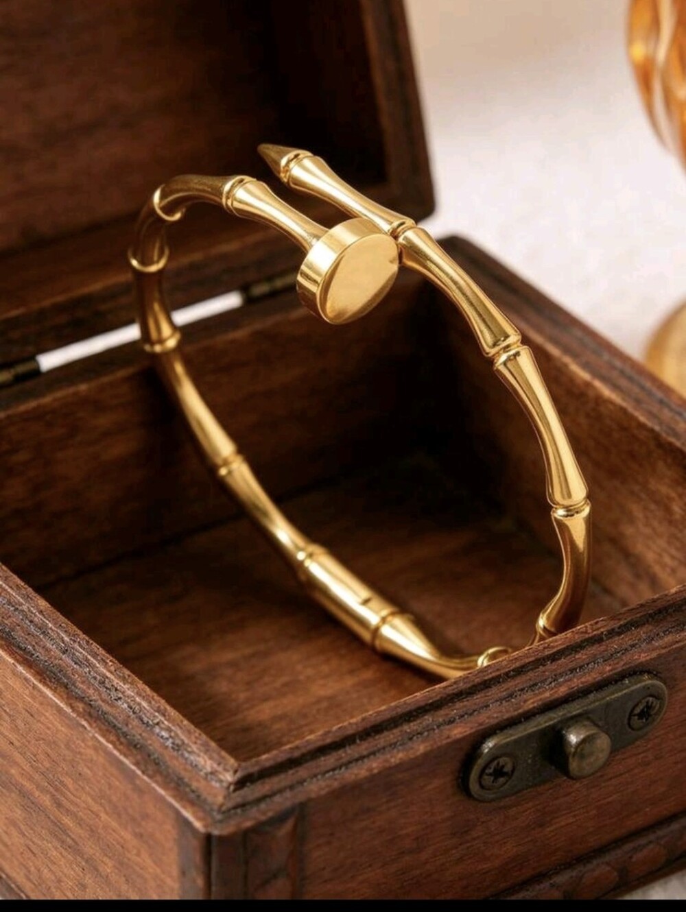 18k Gold Plated Nail Bamboo Bracelet Bangle Diamond Inlay Designer Inspired